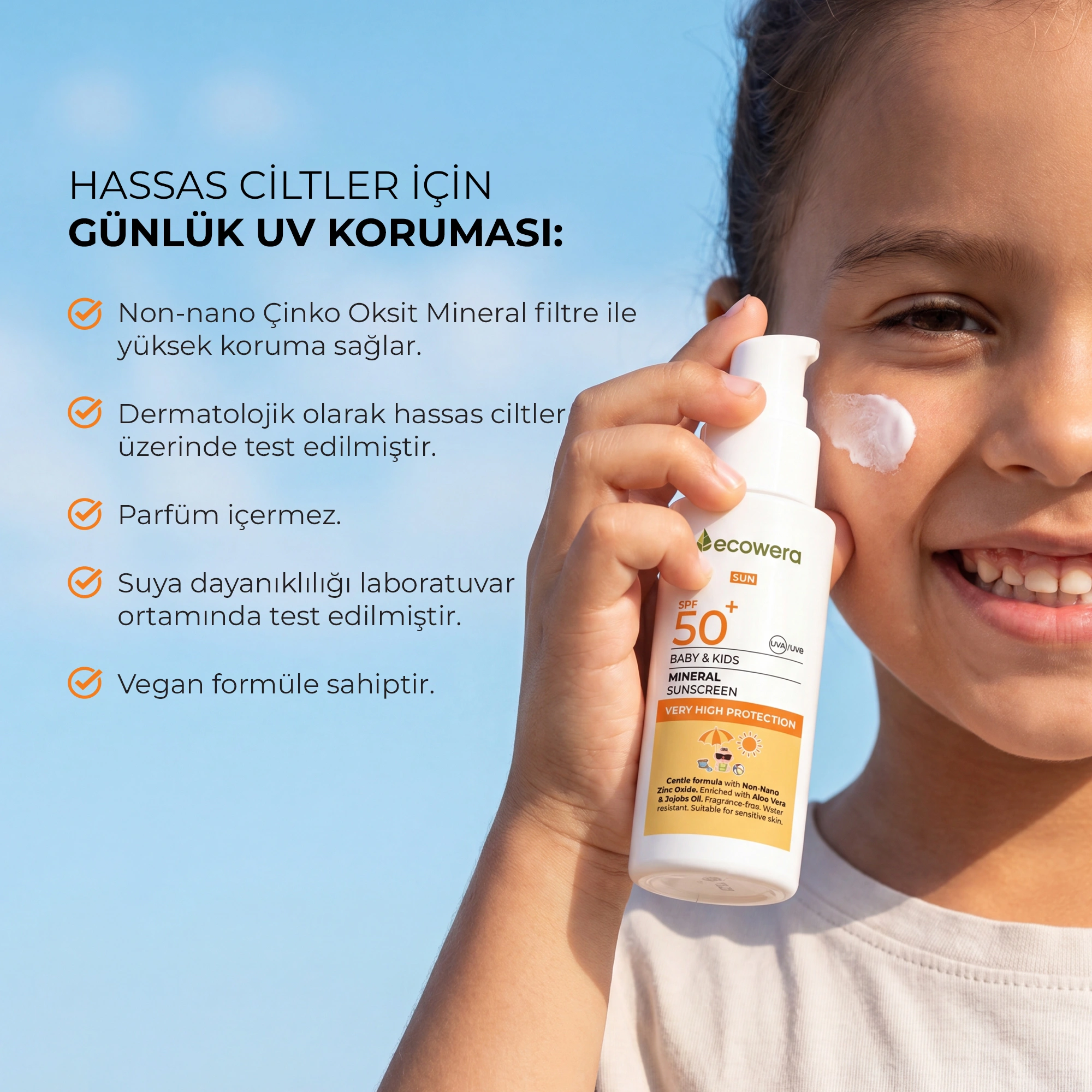 Ecowera Baby & Kids SPF 50+ Bebek ve Çocuk Mineral Güneş Kremi 100 ml - Ecowera (1)