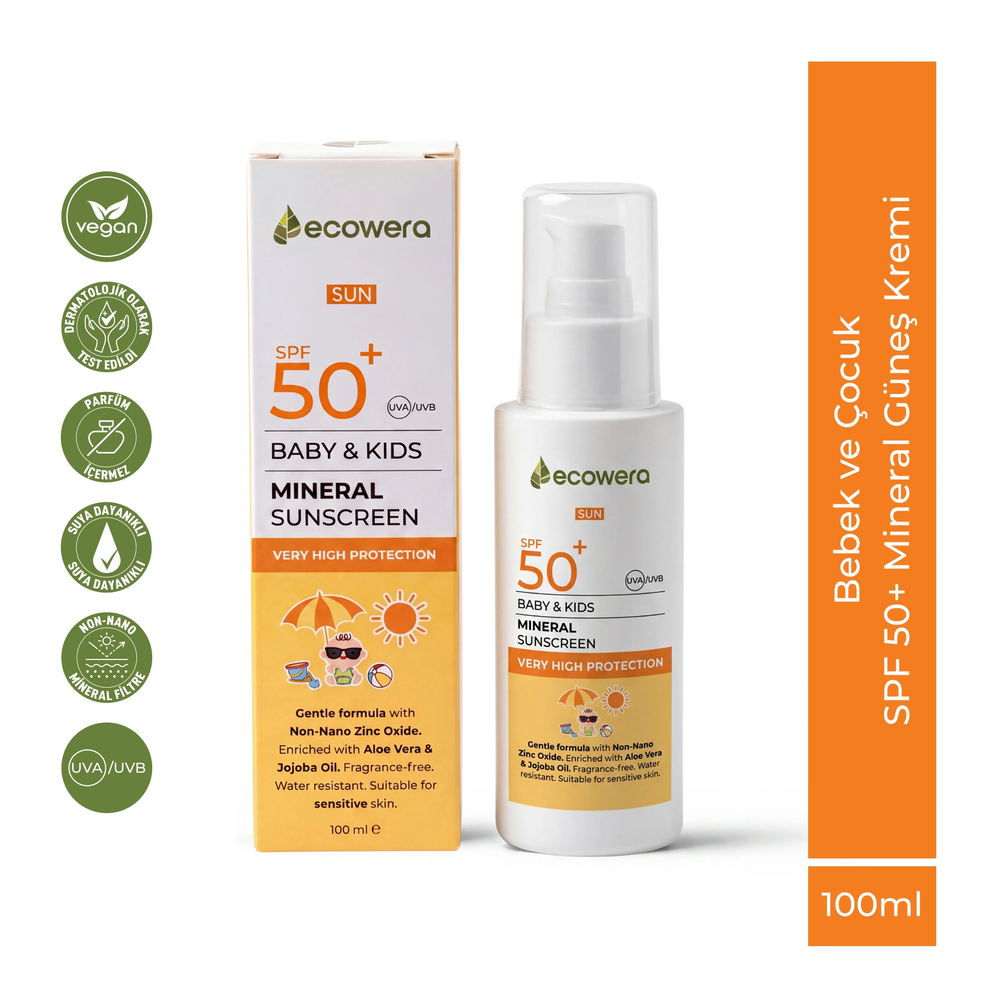 Ecowera Baby & Kids SPF 50+ Bebek ve Çocuk Mineral Güneş Kremi 100 ml